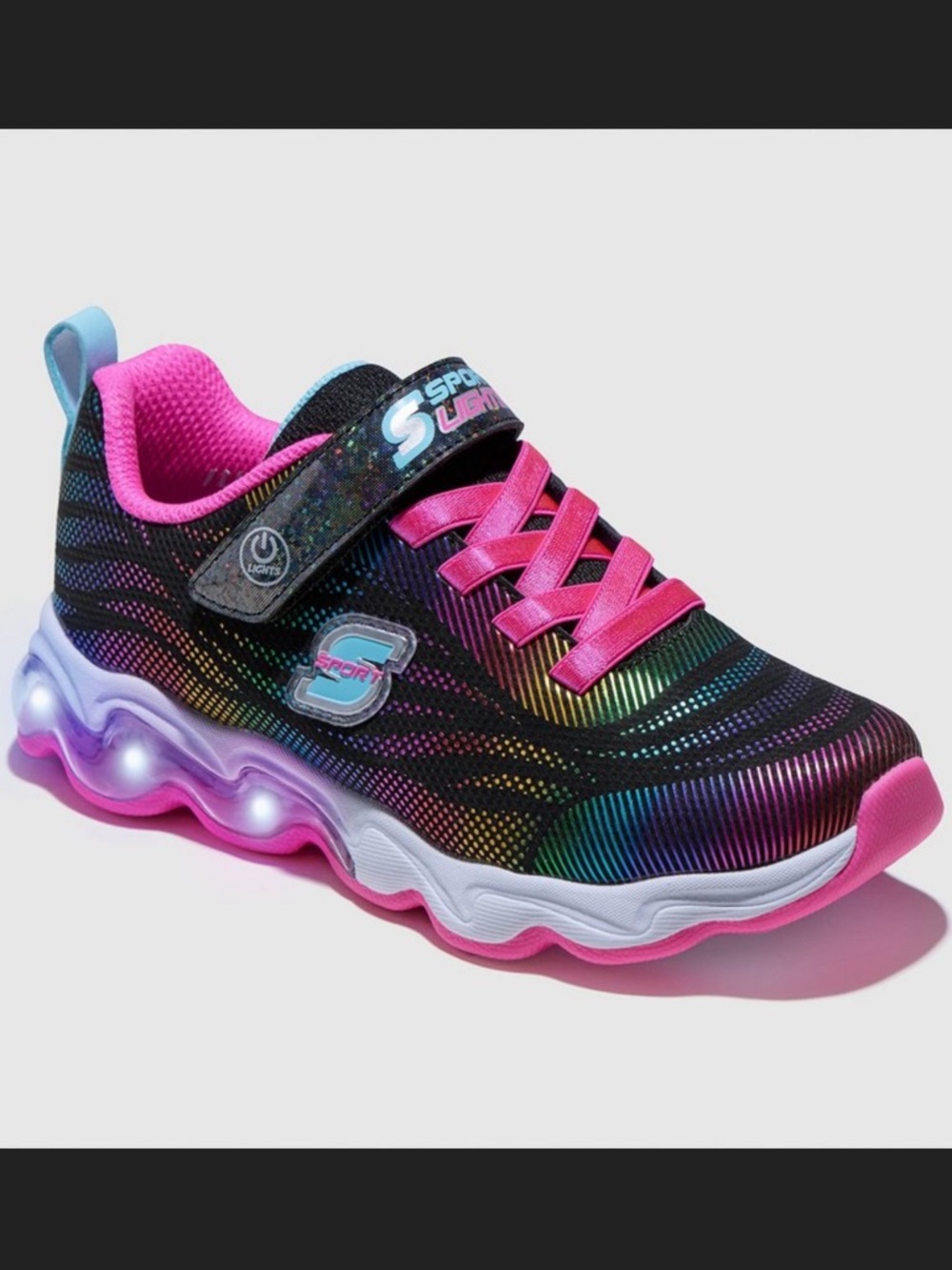 Skechers Sport Light Up Girls Glitter Rainbow Sneakers Shoes Size 1 Brand New